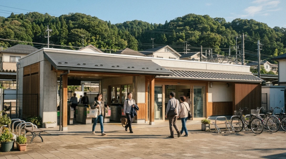 JR Saga-Arashiyama station platform, the 16-minute route from Kyoto Station to the Arashiyama Bamboo Forest